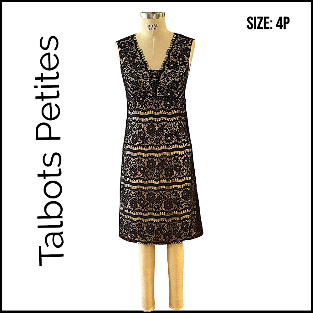 Talbots Petite.Sleeveless, Black Lace, Scalloped, Empire, Fitted.